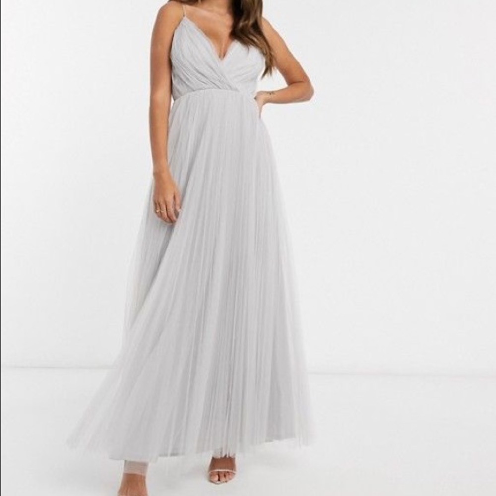 ASOS Silver long chiffon dress. Size small.